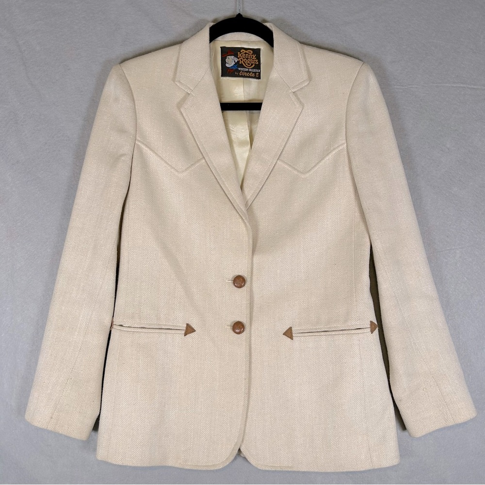 Vintage Kenny Rogers Cream Western Women’s Blazer with Leather‎ Detail Size 10
